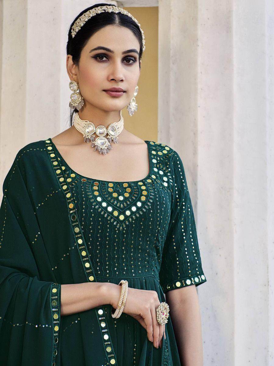 Beautiful Green Embroidered Georgette Ready-To-wear Palazzo Suit - Zeel Clothing