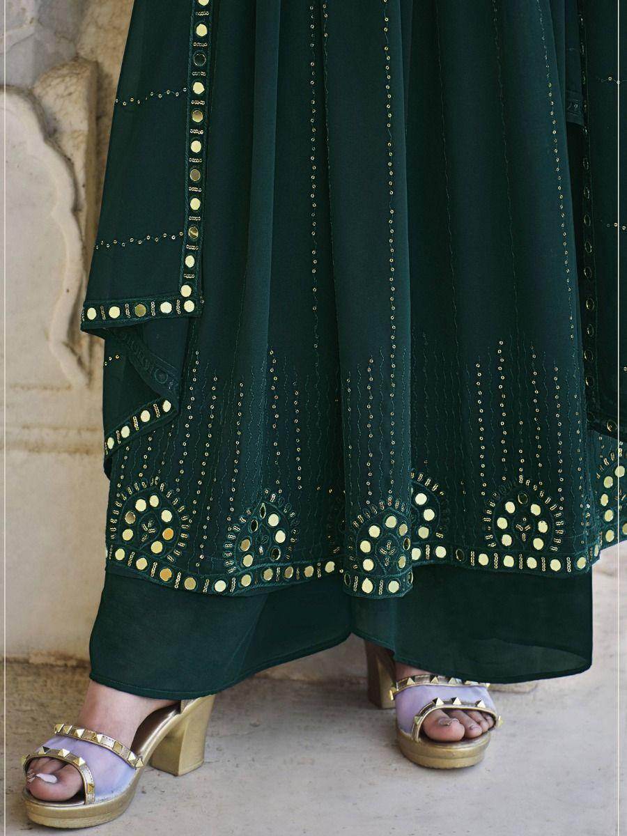 Beautiful Green Embroidered Georgette Ready-To-wear Palazzo Suit - Zeel Clothing