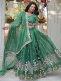 Beautiful Green Embroidered Organza Wedding Lehenga Choli - Zeel Clothing