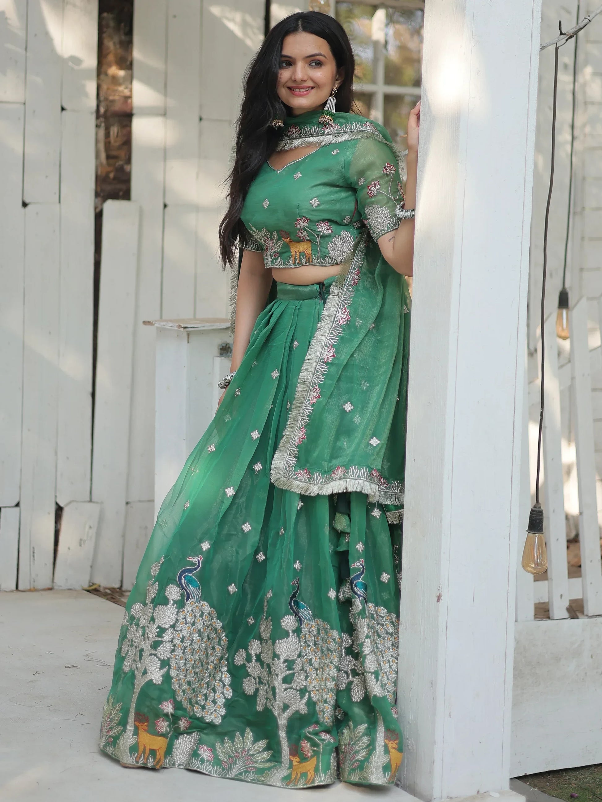 Beautiful Green Embroidered Organza Wedding Lehenga Choli - Zeel Clothing