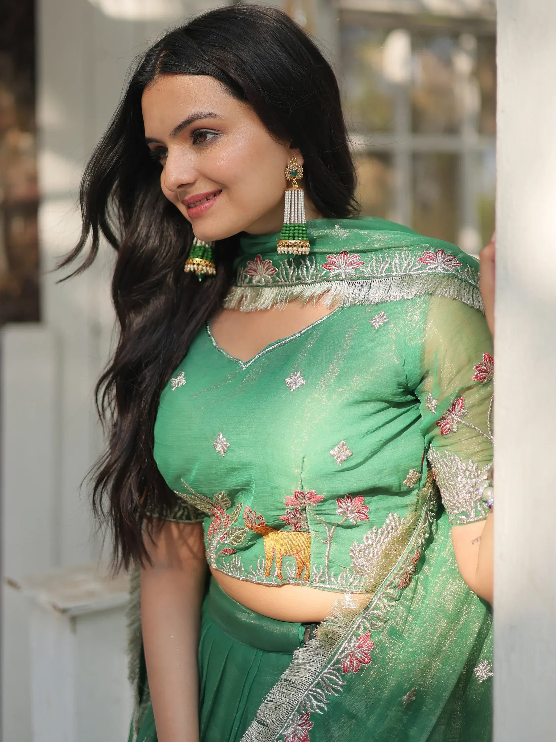 Beautiful Green Embroidered Organza Wedding Lehenga Choli - Zeel Clothing