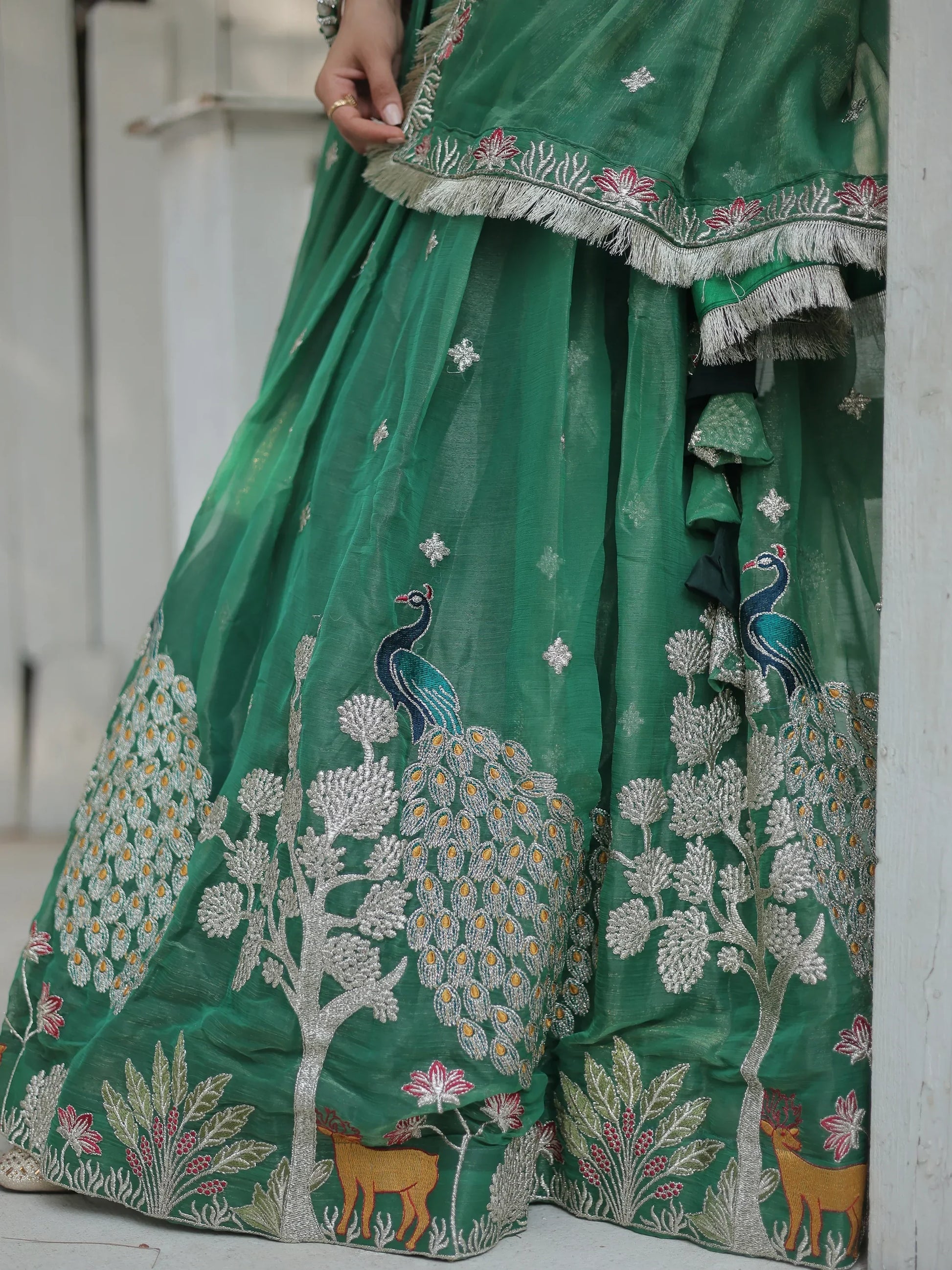 Beautiful Green Embroidered Organza Wedding Lehenga Choli - Zeel Clothing