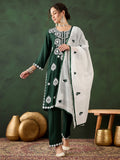 Beautiful Green Embroidered Rayon Festival Wear Pant Suit With Dupatta - Zeel Clothing