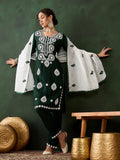 Beautiful Green Embroidered Rayon Festival Wear Pant Suit With Dupatta - Zeel Clothing