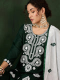 Beautiful Green Embroidered Rayon Festival Wear Pant Suit With Dupatta - Zeel Clothing