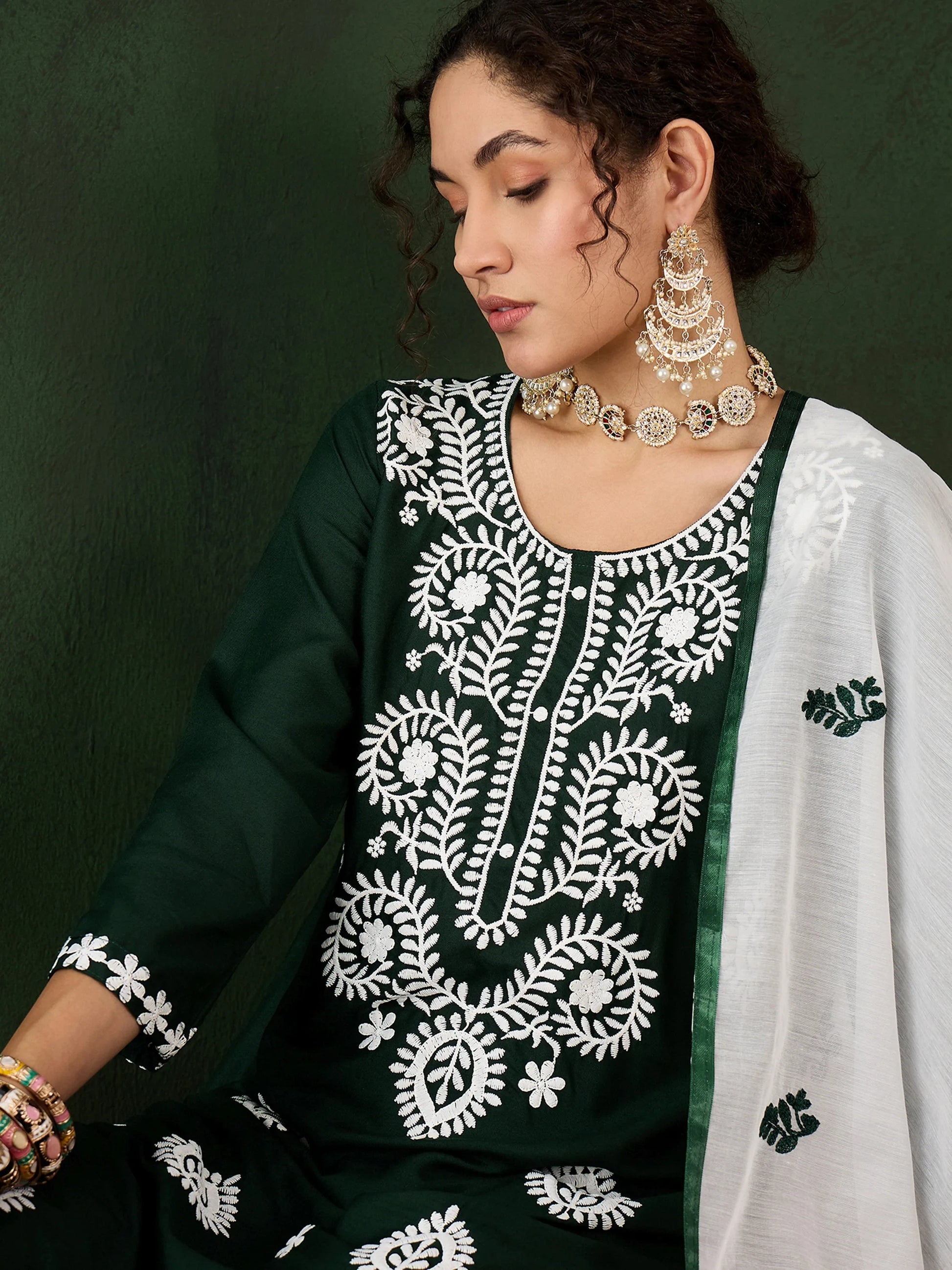 Beautiful Green Embroidered Rayon Festival Wear Pant Suit With Dupatta - Zeel Clothing