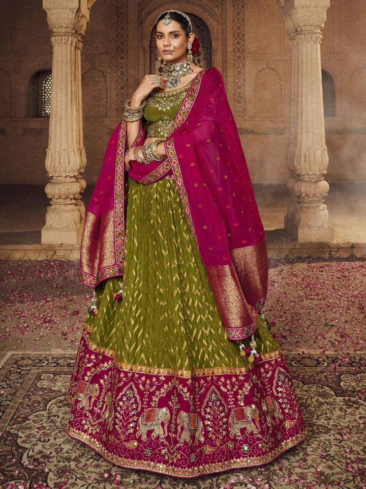 Beautiful Green Embroidered Viscose Silk Mehendi Wear Lehenga Choli