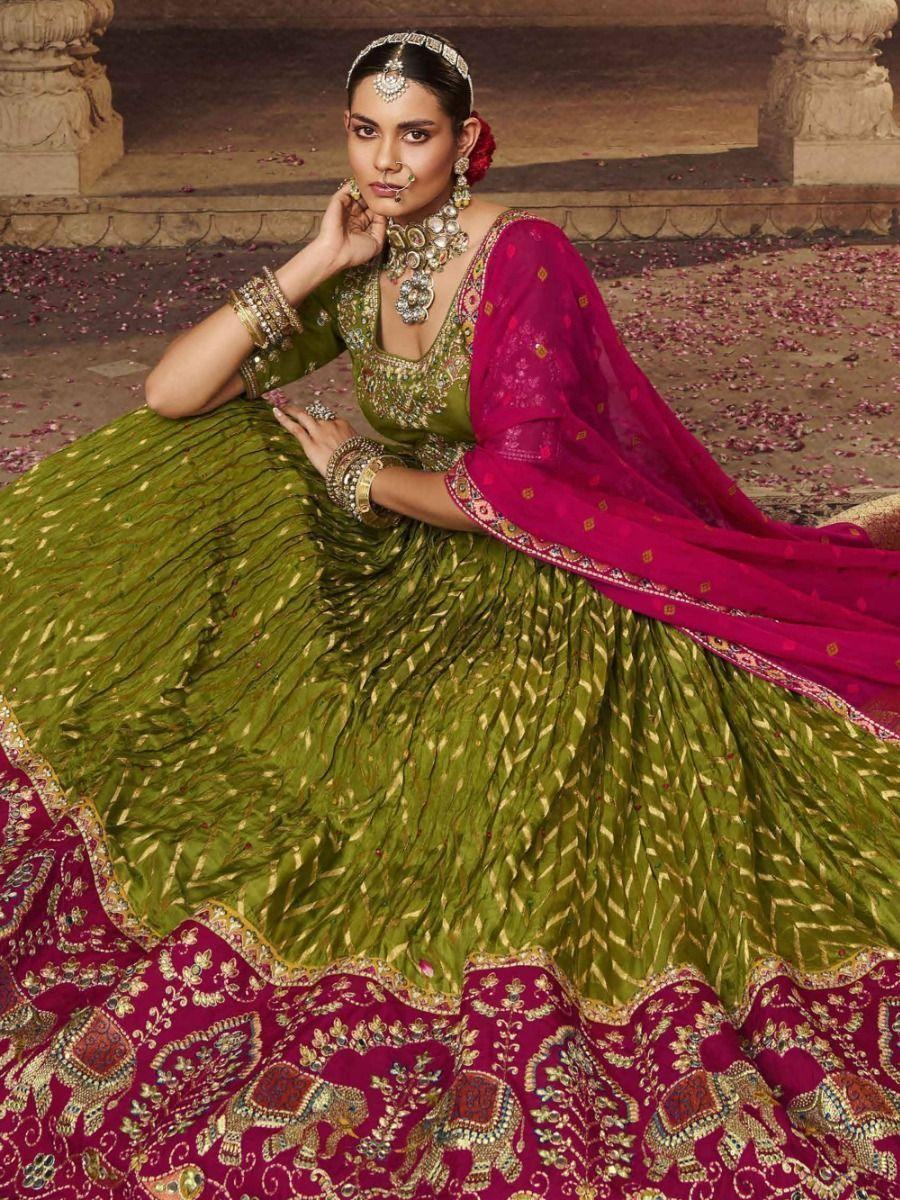 Beautiful Green Embroidered Viscose Silk Mehendi Wear Lehenga Choli