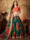 Beautiful Green Floral Digital Printed Organza Lehenga Choli - Zeel Clothing