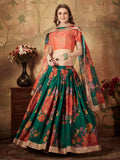 Beautiful Green Floral Digital Printed Organza Lehenga Choli - Zeel Clothing