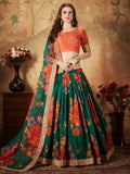 Beautiful Green Floral Digital Printed Organza Lehenga Choli - Zeel Clothing