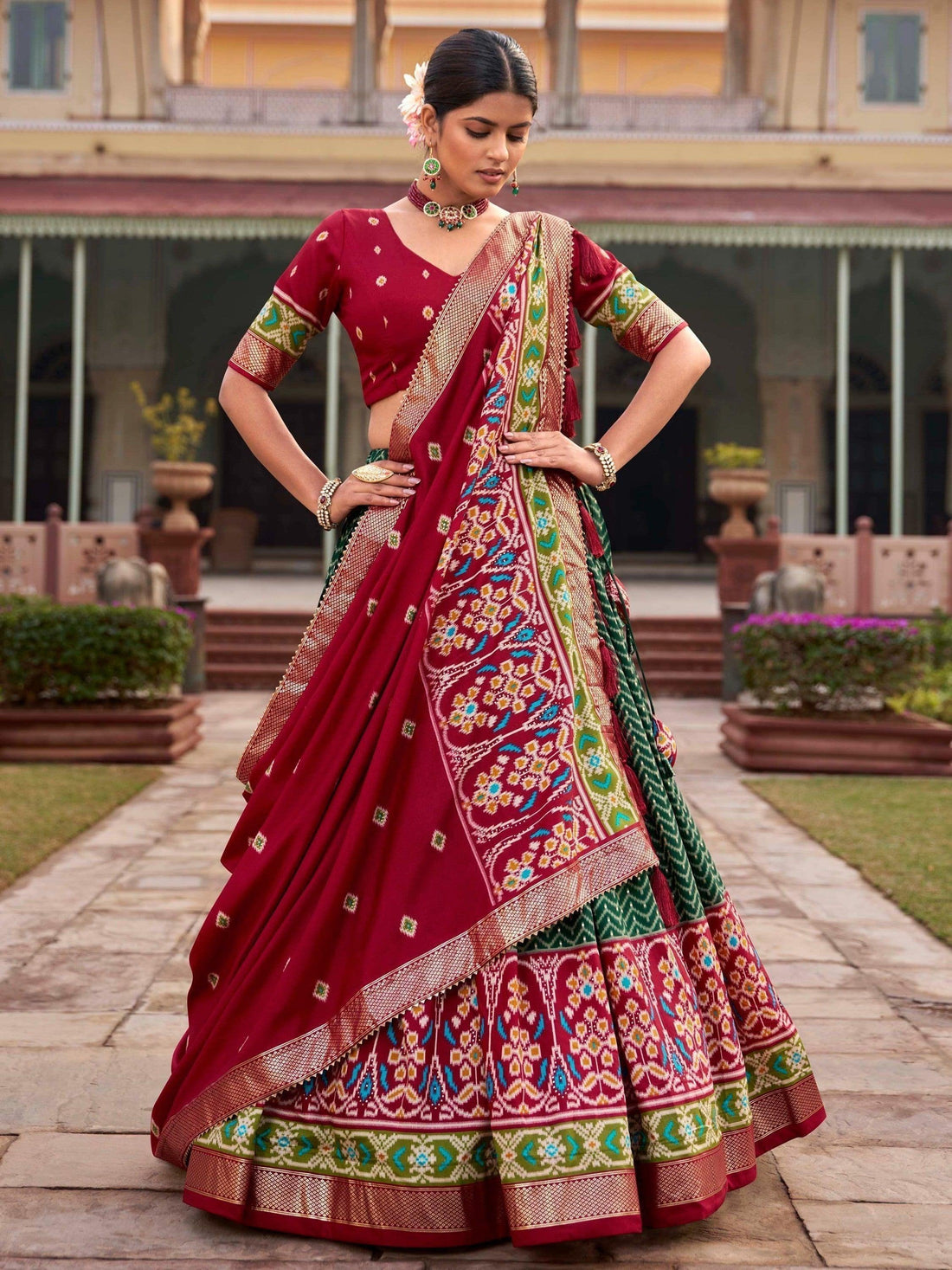 Beautiful Green Foil Printed Silk Lehenga Choli With Dupatta