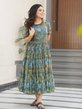 Beautiful Green Georgette Casual Wear Floral Print Dress - Zeel Clothing