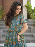 Beautiful Green Georgette Casual Wear Floral Print Dress - Zeel Clothing