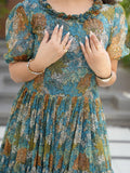 Beautiful Green Georgette Casual Wear Floral Print Dress - Zeel Clothing