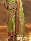 Beautiful Green Handloom Weaving Satin Sangeet Wear Saree - Zeel Clothing