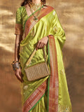 Beautiful Green Handloom Weaving Satin Sangeet Wear Saree - Zeel Clothing