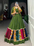Beautiful Green Rayon Printed Navratri Lehenga Choli With Koti - Zeel Clothing