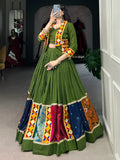 Beautiful Green Rayon Printed Navratri Lehenga Choli With Koti - Zeel Clothing