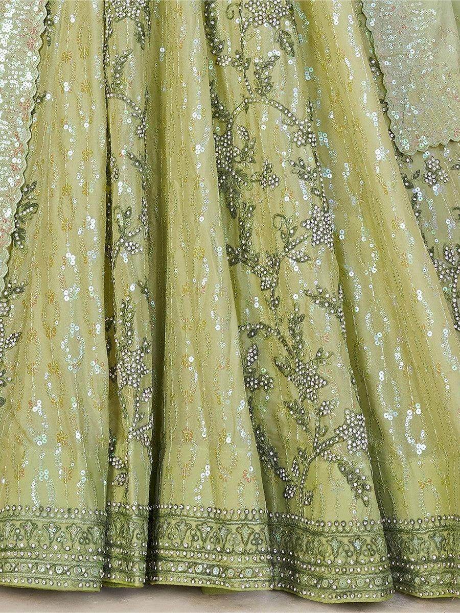 Beautiful Green Sequins Georgette Mehendi Wear Lehenga Choli - Zeel Clothing