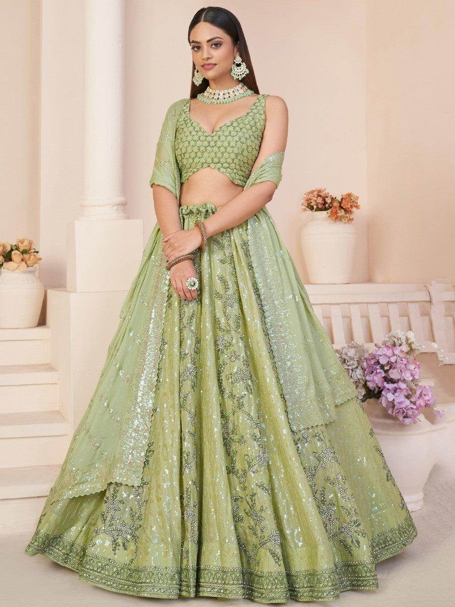 Beautiful Green Sequins Georgette Mehendi Wear Lehenga Choli - Zeel Clothing