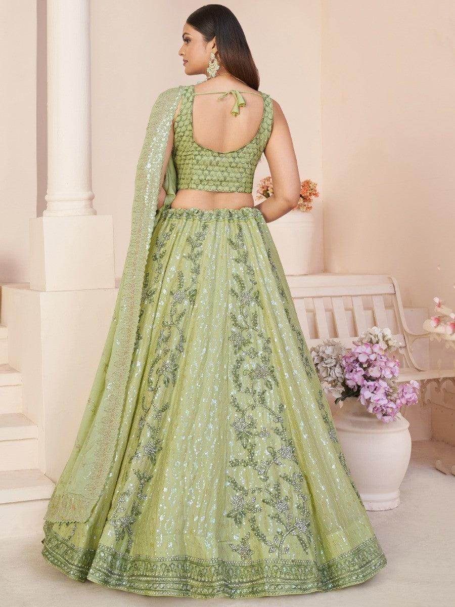 Beautiful Green Sequins Georgette Mehendi Wear Lehenga Choli - Zeel Clothing