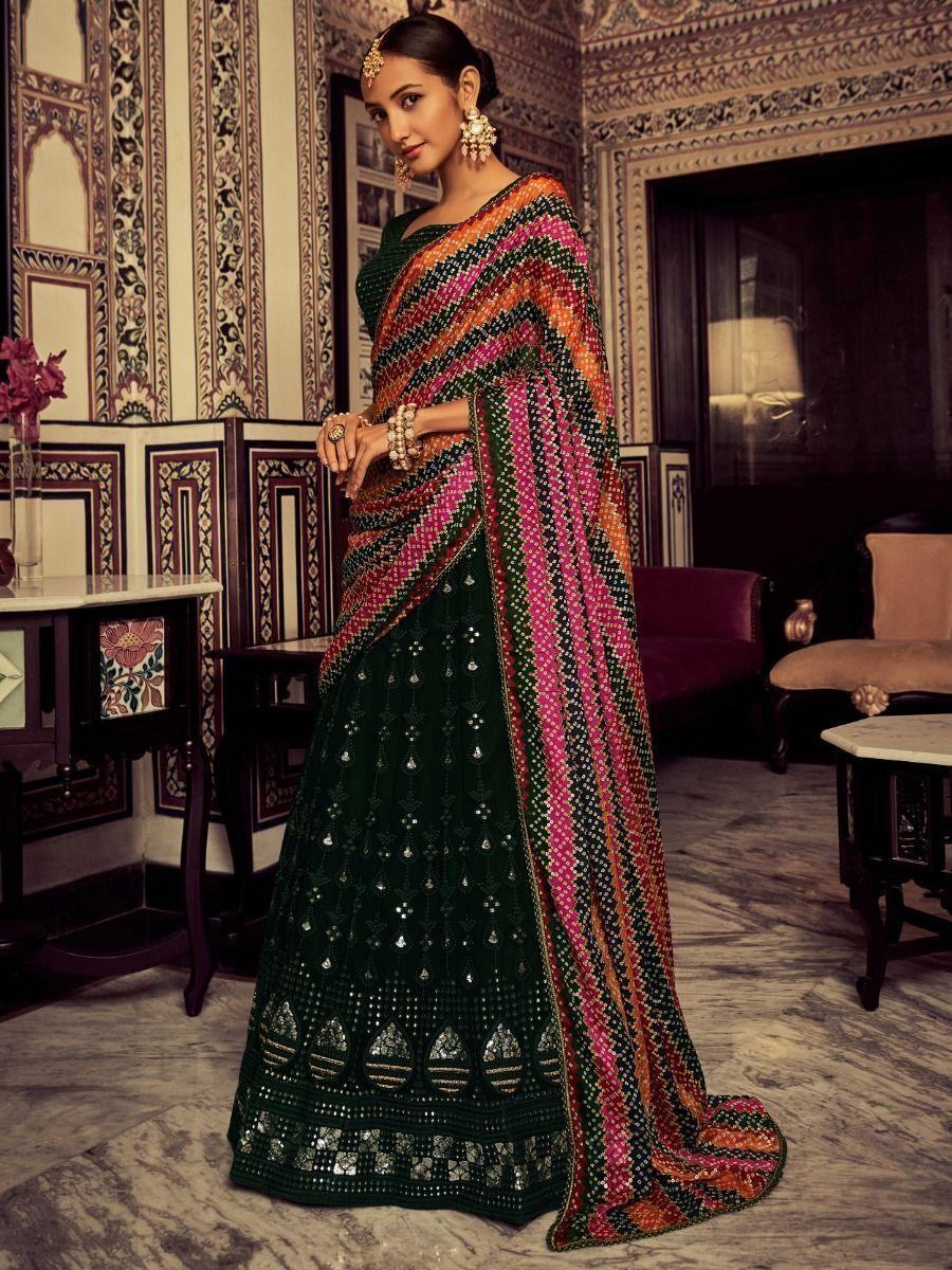 Beautiful Green Sequins Georgette Wedding Wear Lehenga Choli