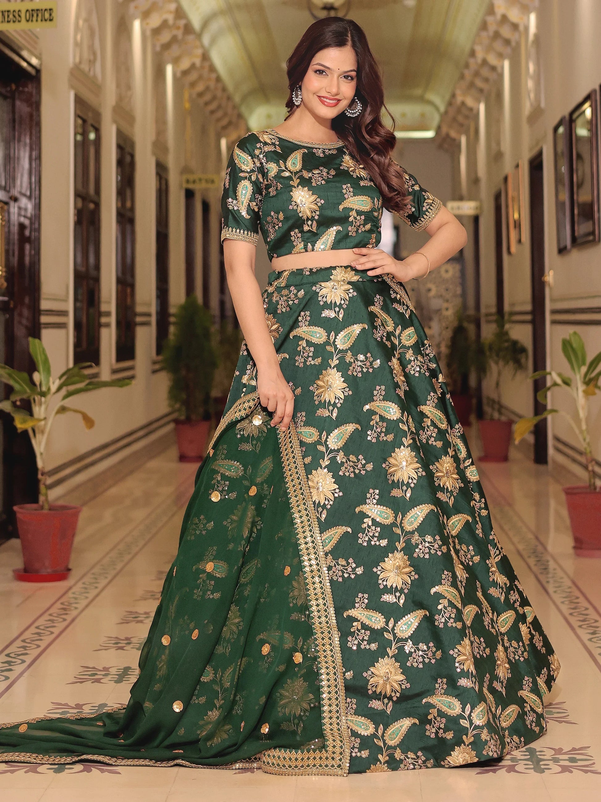 Beautiful Green Thread Embroidered Art Silk Lehenga Choli With Dupatta - Zeel Clothing
