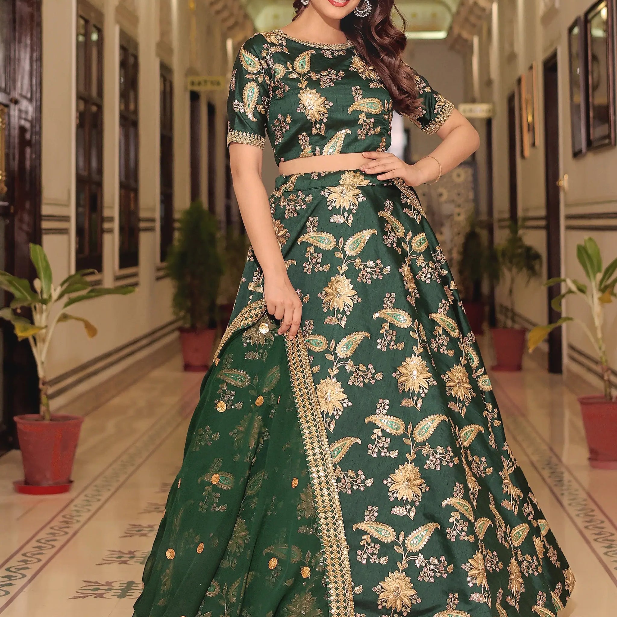 Beautiful Green Thread Embroidered Art Silk Lehenga Choli With Dupatta - Zeel Clothing