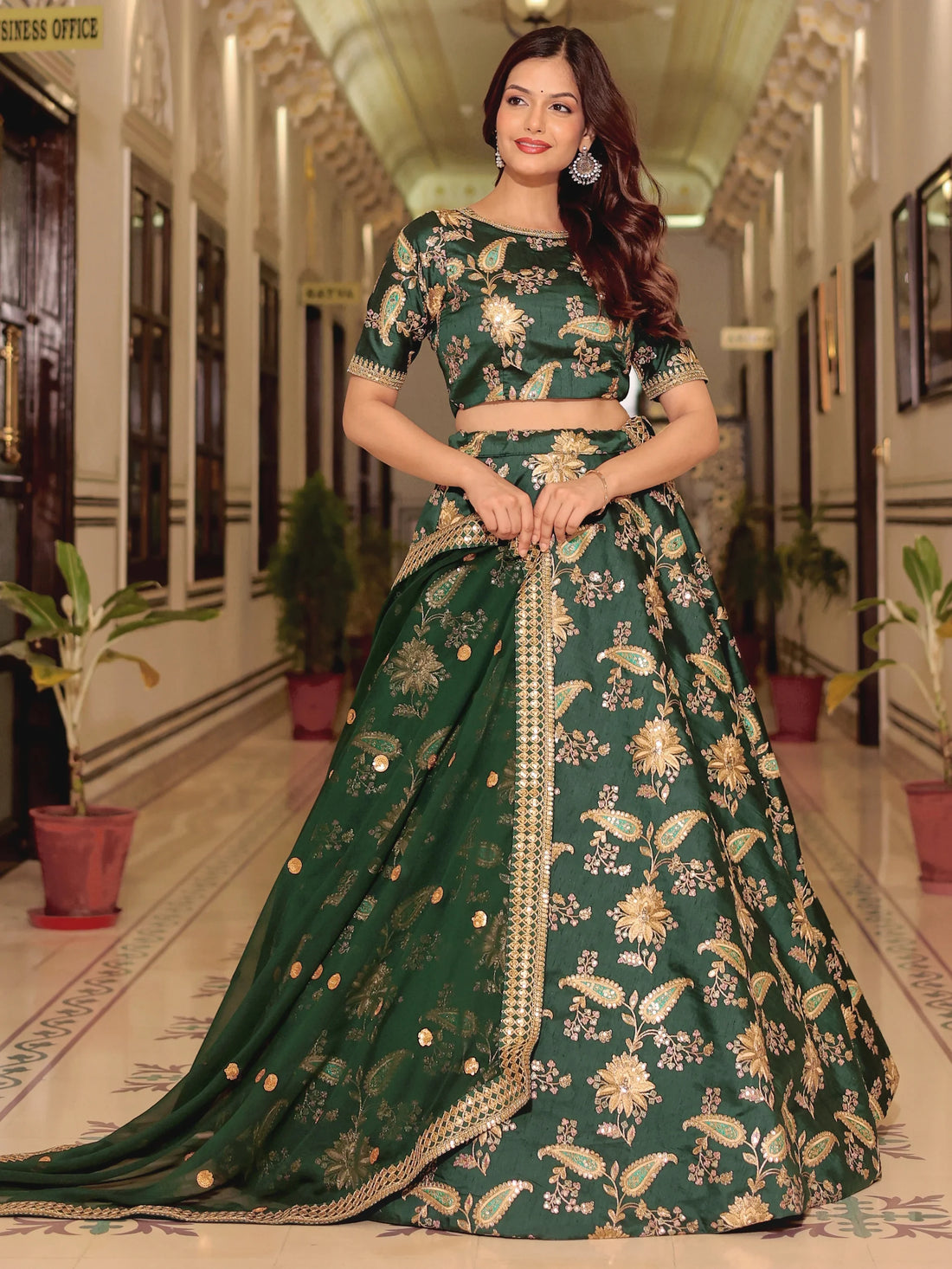 Beautiful Green Thread Embroidered Art Silk Lehenga Choli With Dupatta - Zeel Clothing