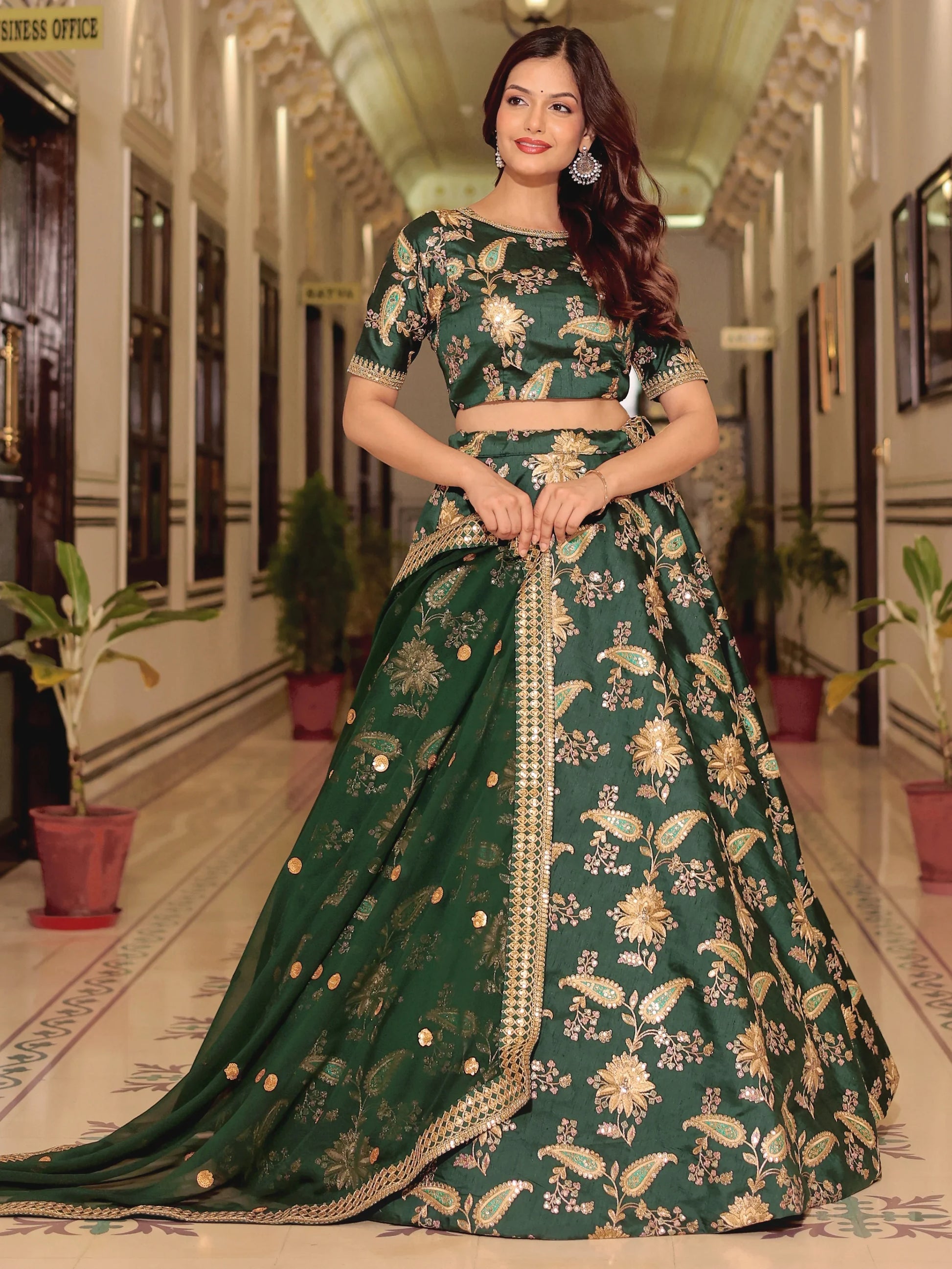 Beautiful Green Thread Embroidered Art Silk Lehenga Choli With Dupatta - Zeel Clothing