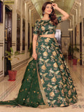 Beautiful Green Thread Embroidered Art Silk Lehenga Choli With Dupatta - Zeel Clothing