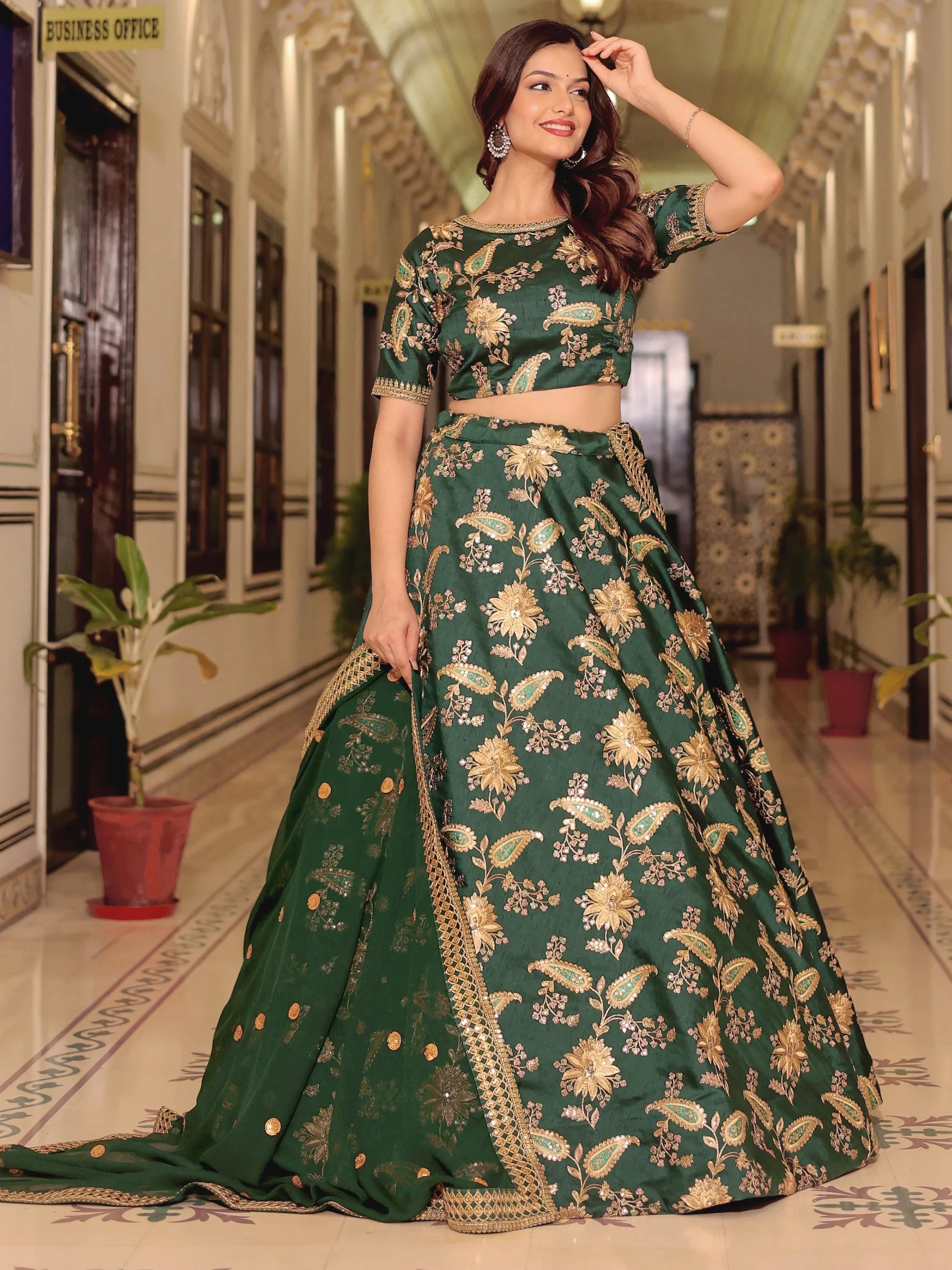 Beautiful Green Thread Embroidered Art Silk Lehenga Choli With Dupatta - Zeel Clothing