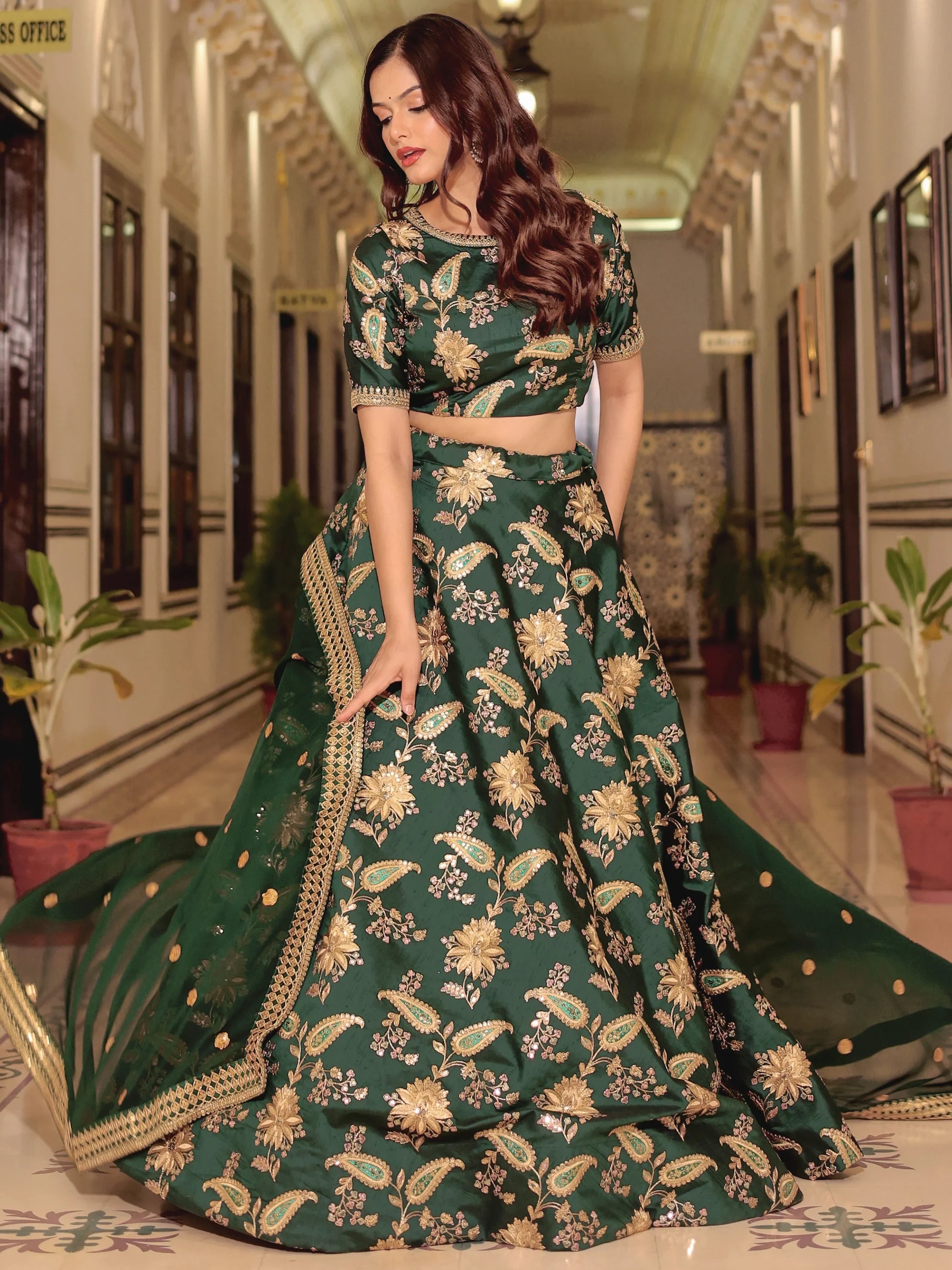 Beautiful Green Thread Embroidered Art Silk Lehenga Choli With Dupatta - Zeel Clothing