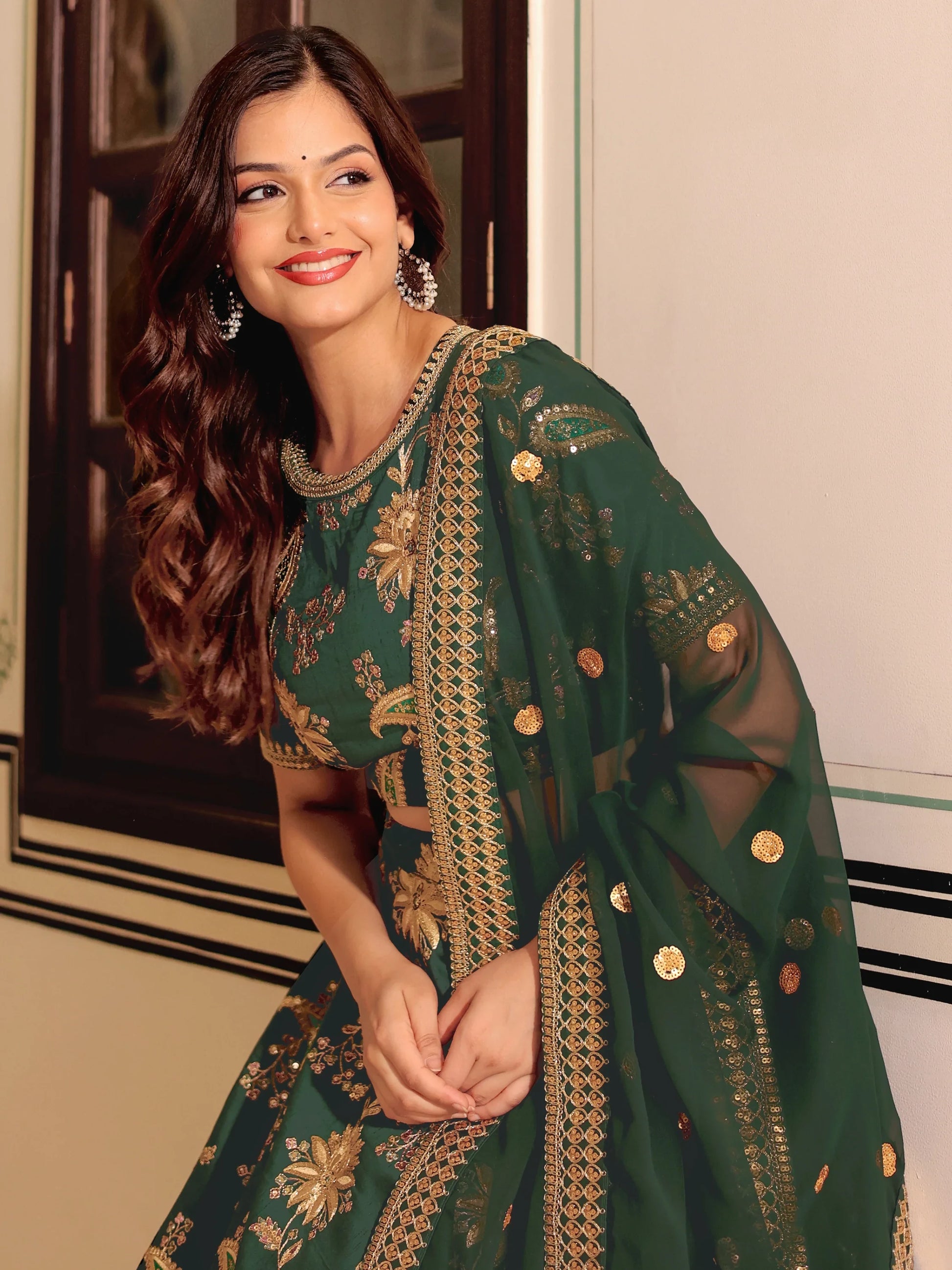 Beautiful Green Thread Embroidered Art Silk Lehenga Choli With Dupatta - Zeel Clothing