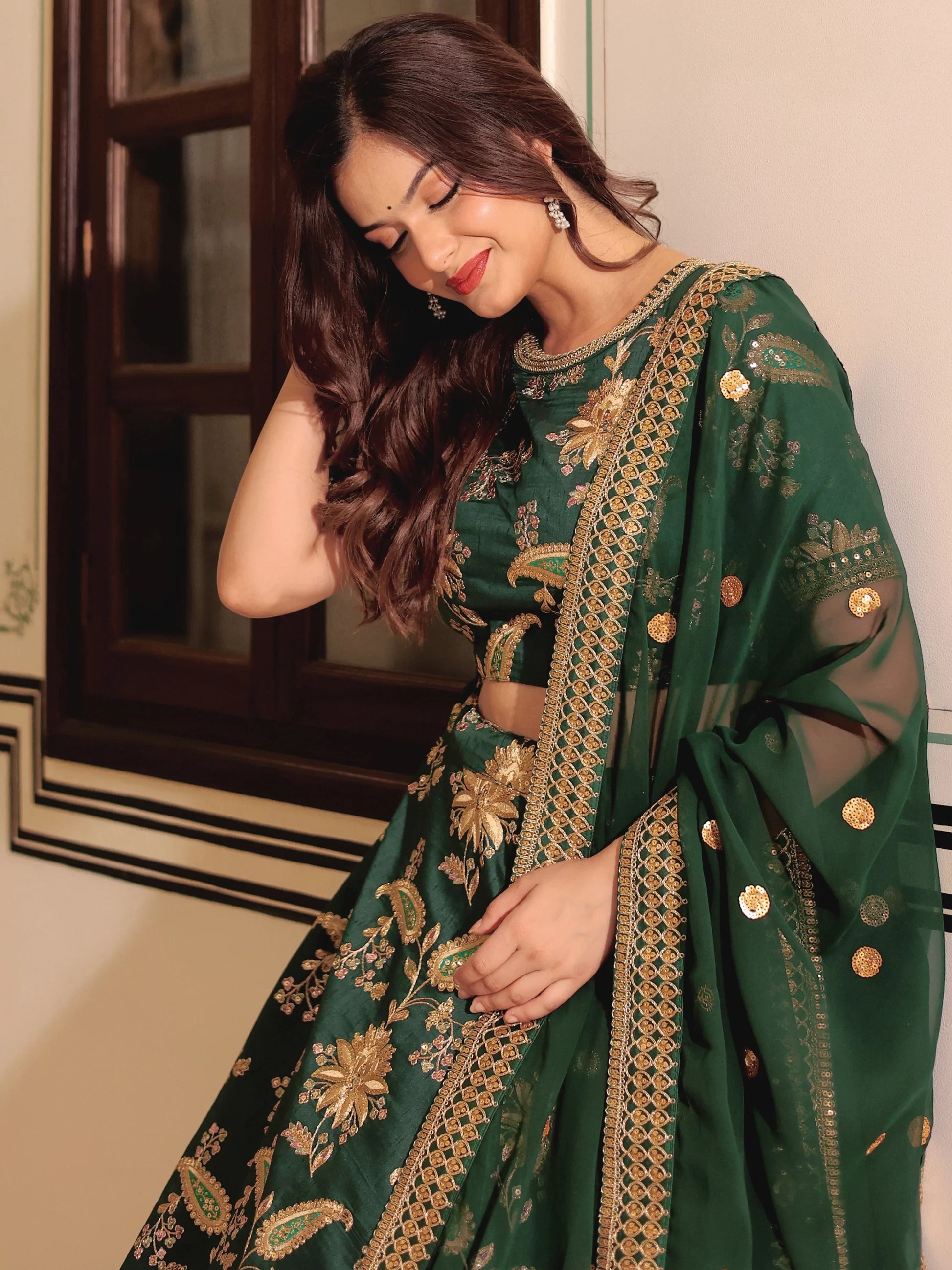 Beautiful Green Thread Embroidered Art Silk Lehenga Choli With Dupatta - Zeel Clothing