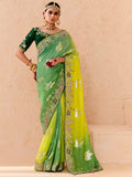 Beautiful Green Thread Embroidered Viscose Evening Wear Saree - Zeel Clothing