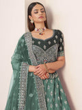 Beautiful Green Thread Work Satin Lehenga Choli With Dupatta - Zeel Clothing