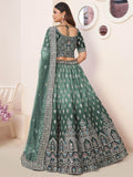 Beautiful Green Thread Work Satin Lehenga Choli With Dupatta - Zeel Clothing