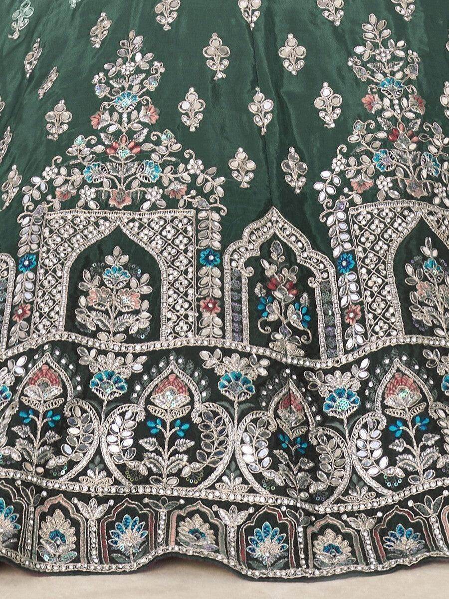 Beautiful Green Thread Work Satin Lehenga Choli With Dupatta - Zeel Clothing