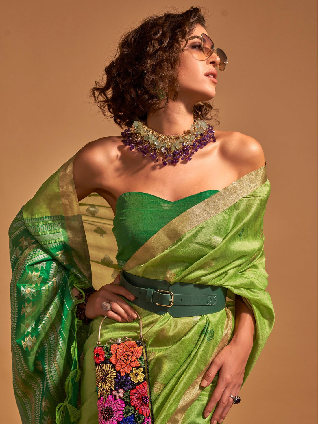 Beautiful Green Weaving Silk Mehendi Wear Saree With Blouse