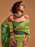 Beautiful Green Weaving Silk Mehendi Wear Saree With Blouse