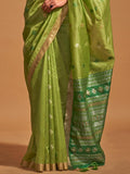 Beautiful Green Weaving Silk Mehendi Wear Saree With Blouse