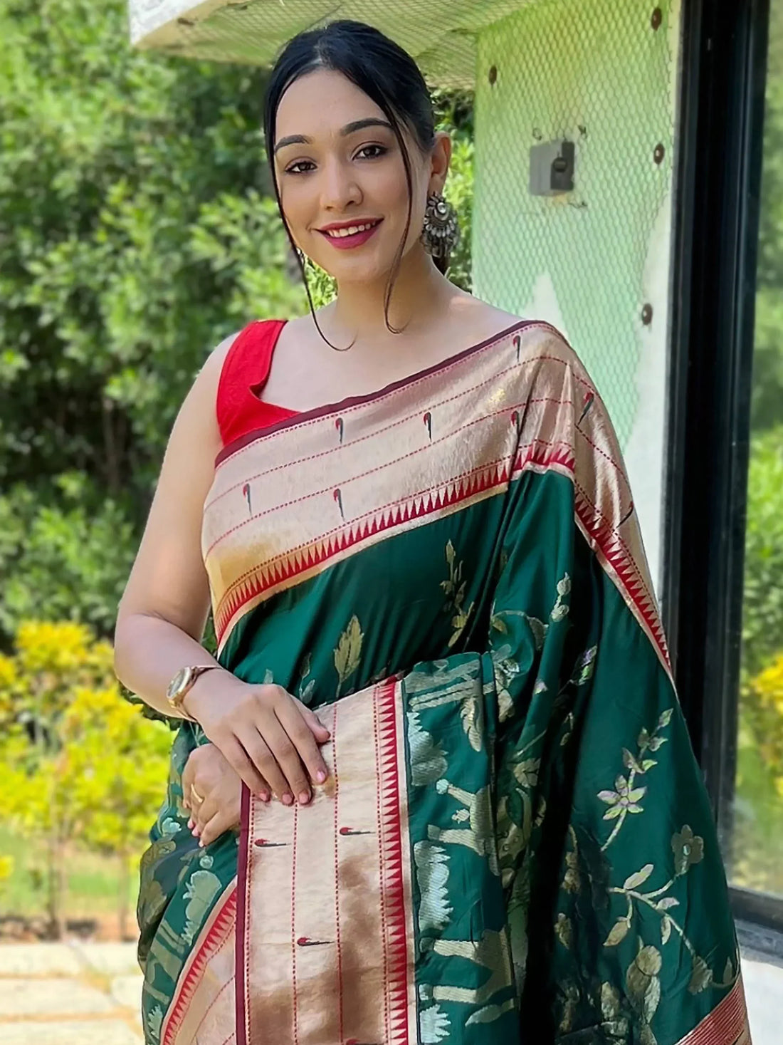 Beautiful Green Woven Paithani Silk Reception Wear Saree With Blouse - Zeel Clothing