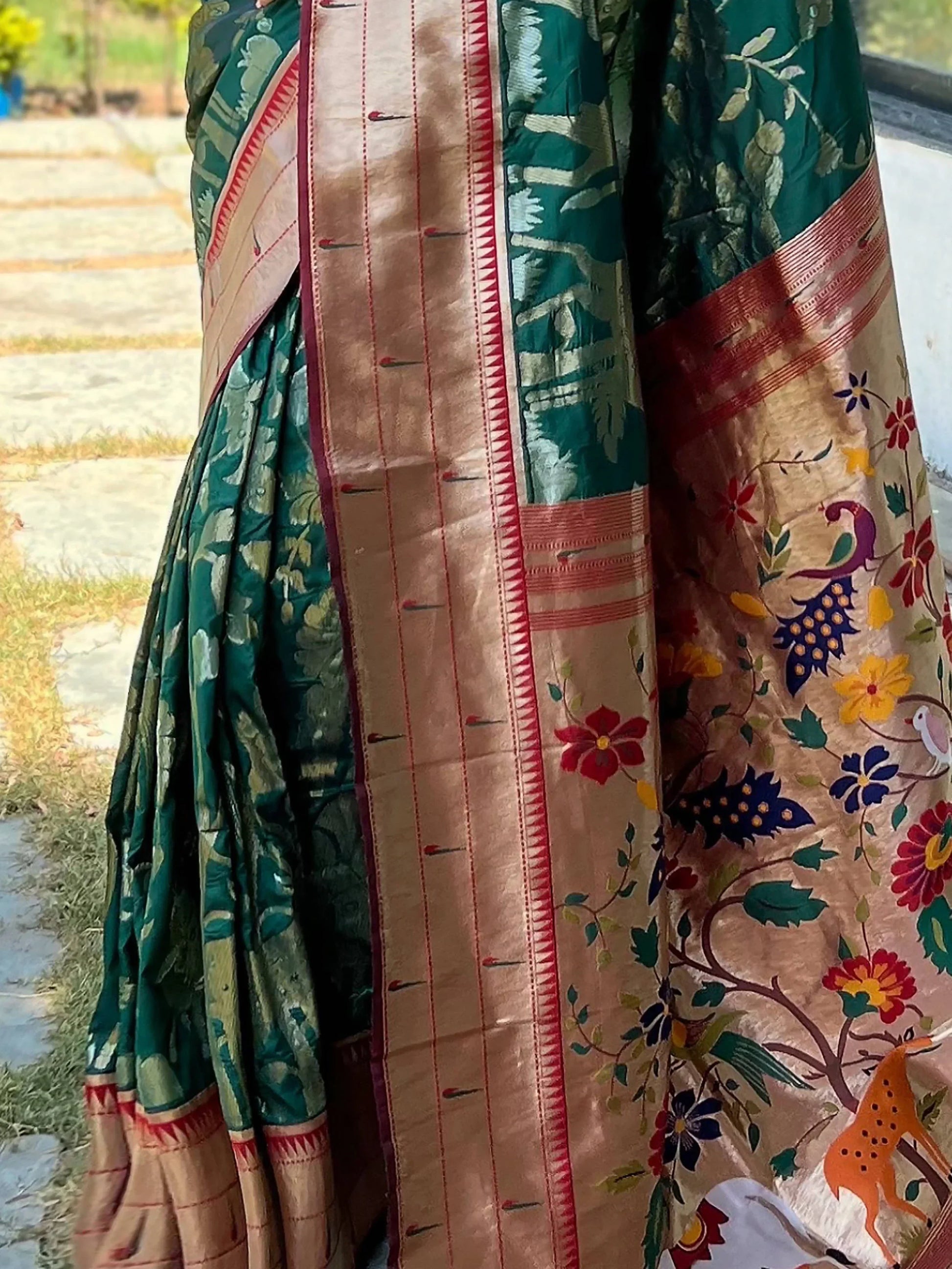 Beautiful Green Woven Paithani Silk Reception Wear Saree With Blouse - Zeel Clothing