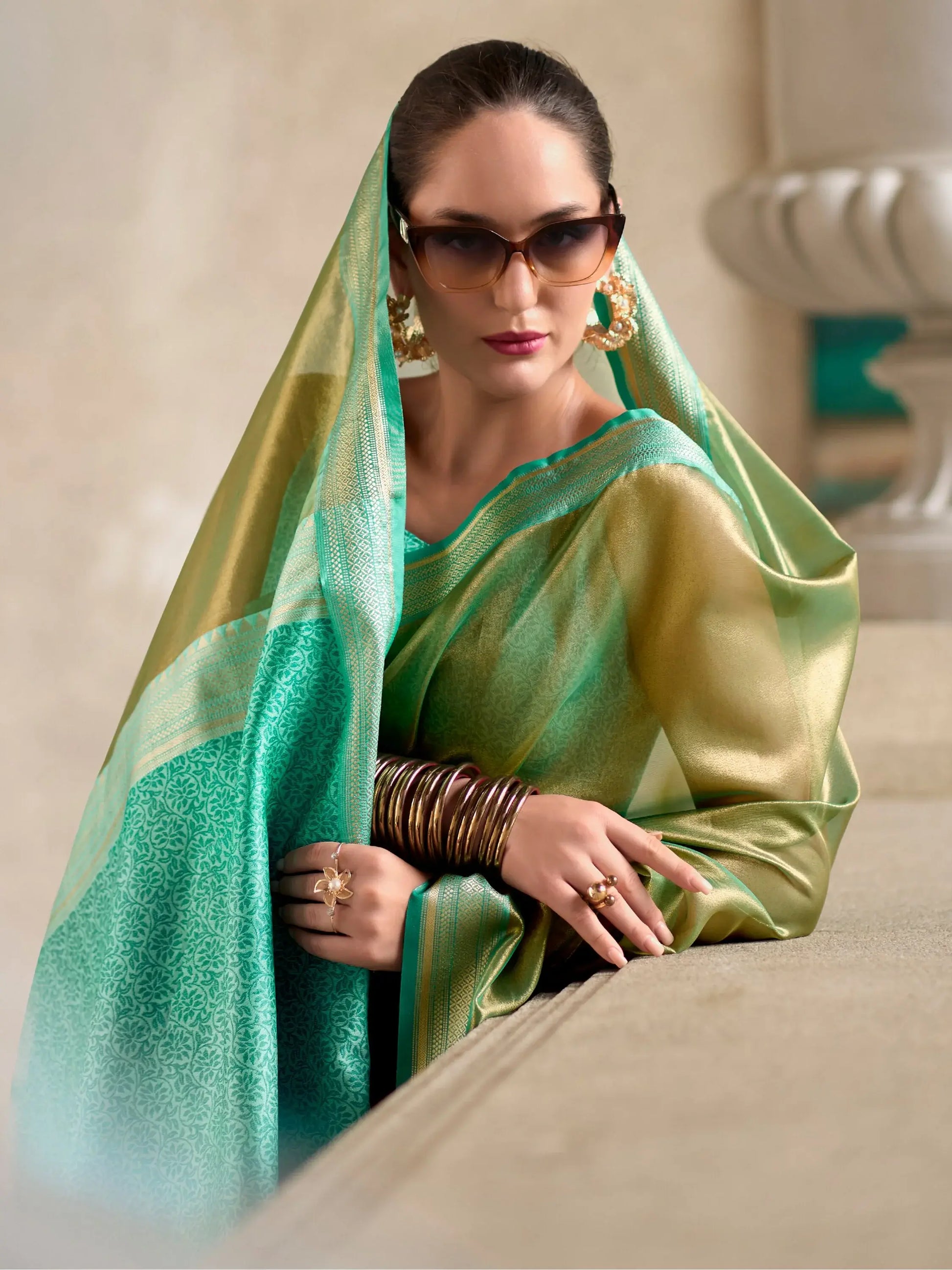 Beautiful Green Zari Weaving Silk Event Wear Saree With Blouse - Zeel Clothing