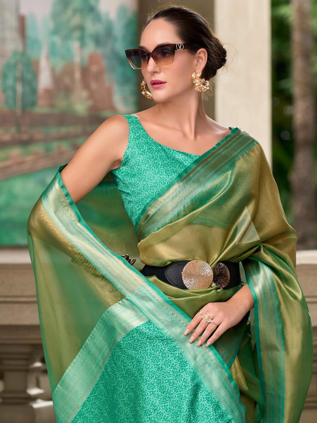 Beautiful Green Zari Weaving Silk Event Wear Saree With Blouse - Zeel Clothing