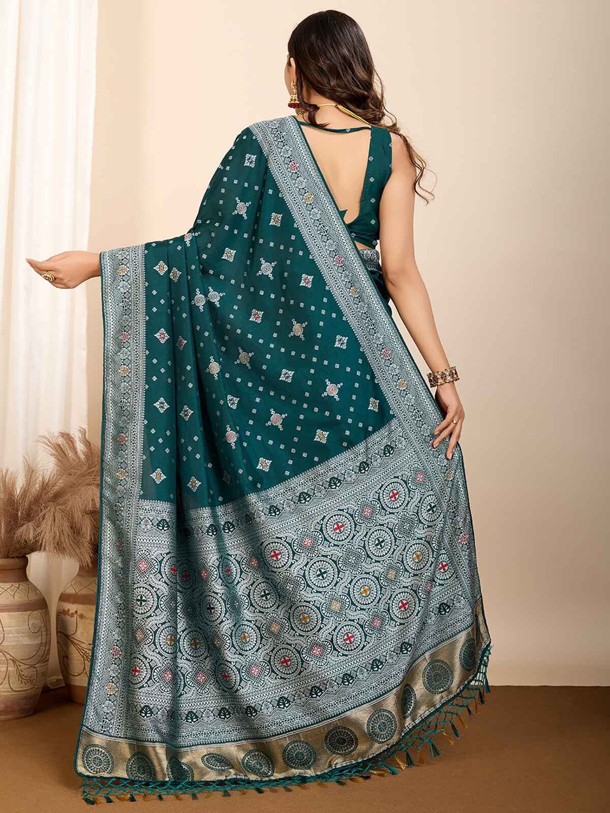 Beautiful Green Zari Weaving Silk Festival Wear Saree With Blouse - Zeel Clothing