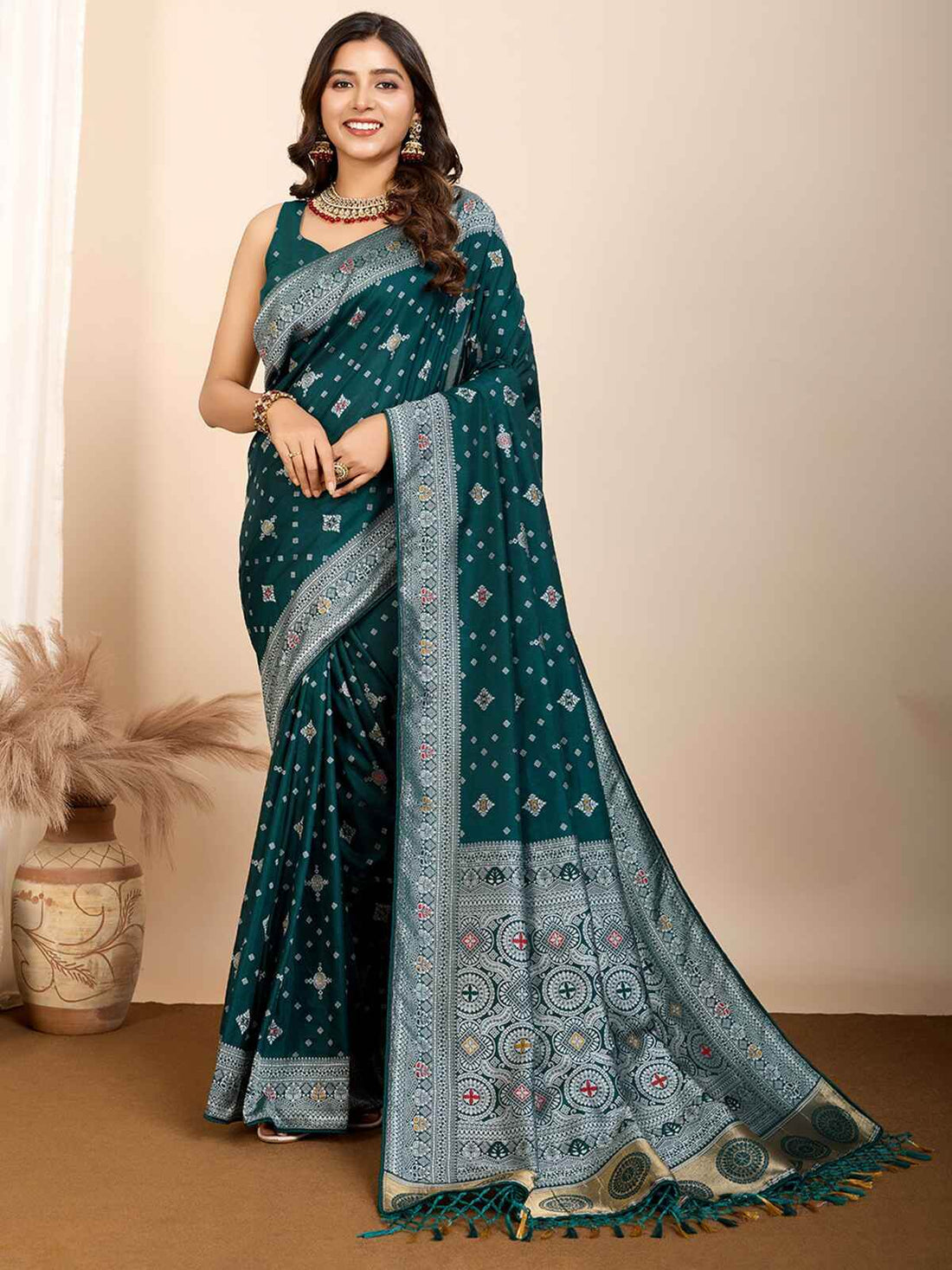 Beautiful Green Zari Weaving Silk Festival Wear Saree With Blouse - Zeel Clothing