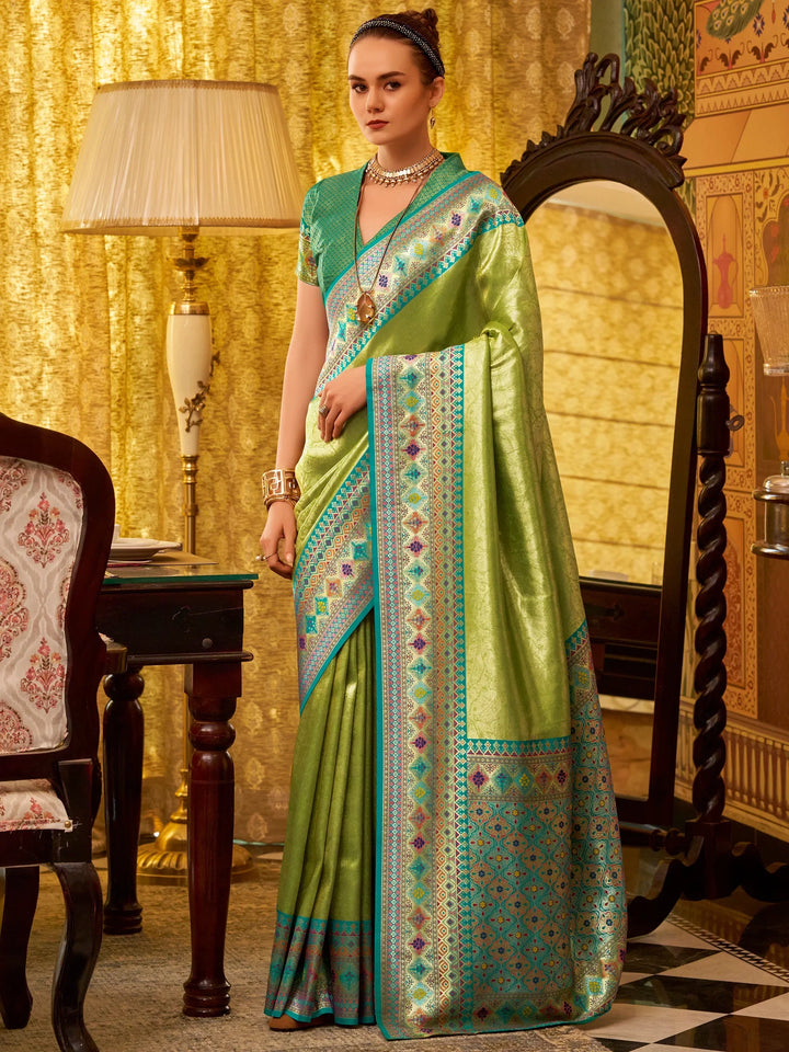 Beautiful Green Zari Weaving Tissue Silk Festive Wear Saree With Blouse - Zeel Clothing